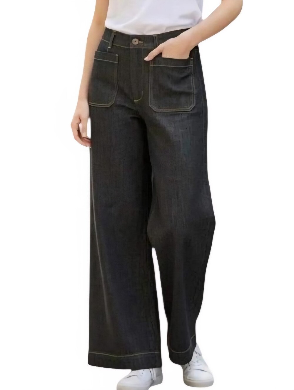 Vigoss Patch Pocket High Waist Wide Leg Jeans Size 29 Very Dark Wash Trouser Hem